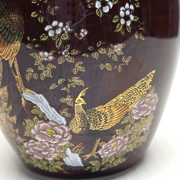 Vintage Japanese Peacock Theme Brown Vase - Picture 3 of 8